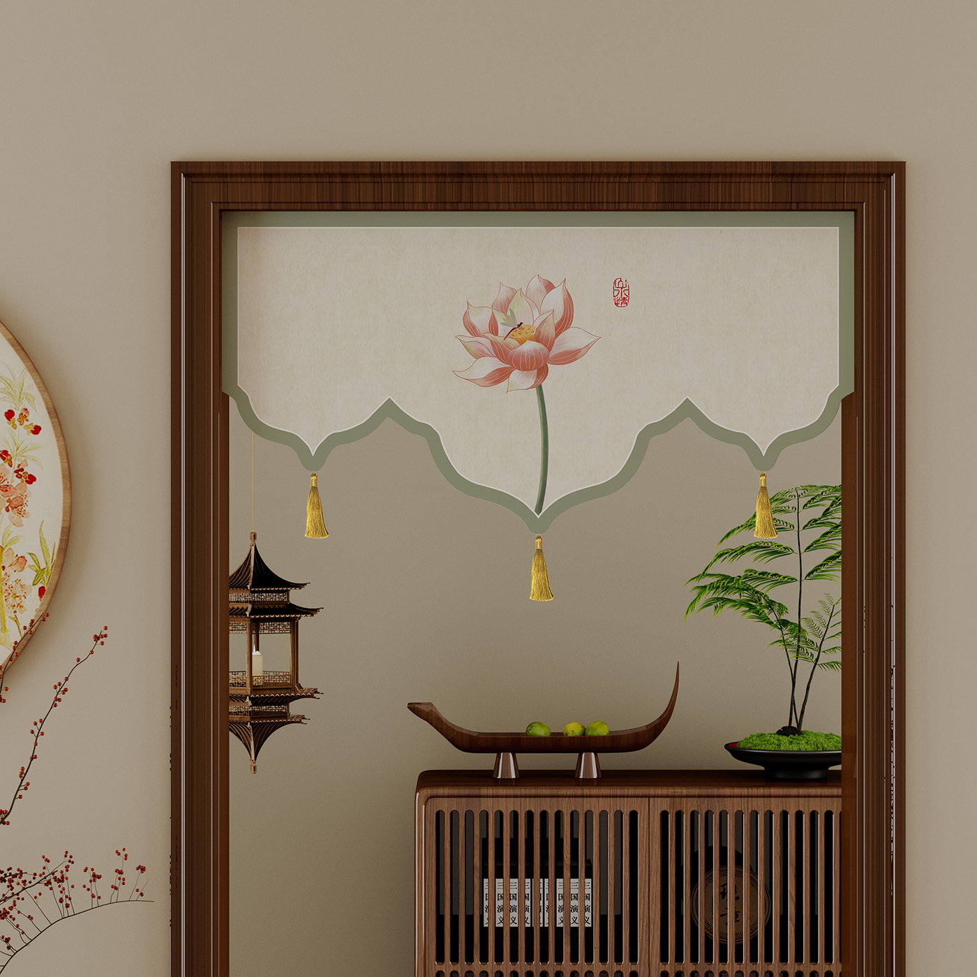 门楣帘新中式三角旗门头短帘复古门帘隔断半截遮挡家用高级半帘子