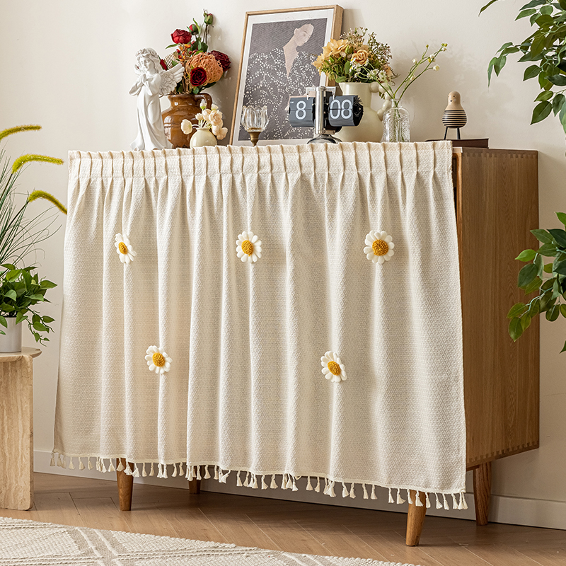 法式奶油风柜子遮挡帘免打孔书架鞋柜橱柜防尘帘置物架杂物遮丑帘