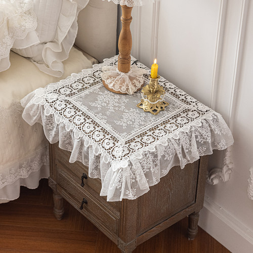 美式法式床头柜盖巾电视机罩搭巾音响打印机防尘布立体绣花蕾丝