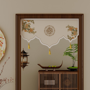 新中式门帘复古门楣帘门头家用短帘半帘中国风厨房玄关遮挡布帘子