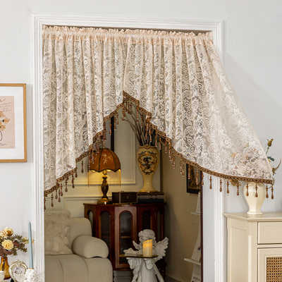 法式氛围感蕾丝半截帘短帘装饰帘隐私遮挡水晶吊珠拱形门帘窗帘