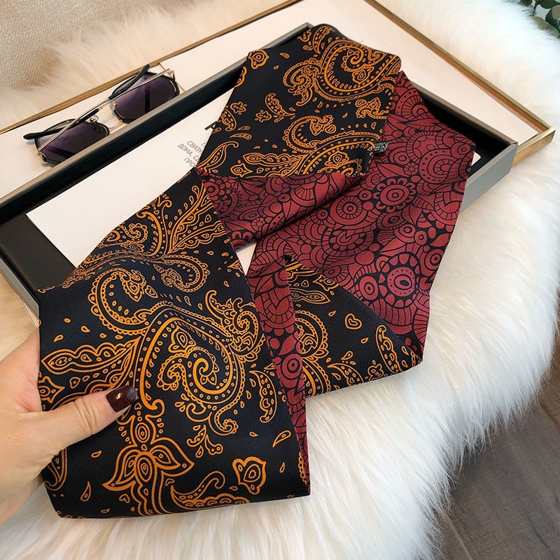 红黑双面双色真丝丝巾发带扎头发100%桑蚕丝小长条时尚领巾搭衬衫