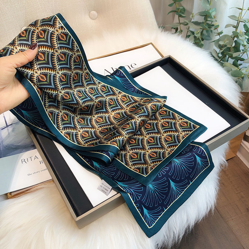 蓝色真丝丝巾小长条女高级感百搭100%桑蚕丝秋冬款洋气时尚小领巾,服饰配件/皮带/帽子/围巾,围巾/丝巾/披肩,淘宝优惠券,粉丝福利购,淘宝优惠卷