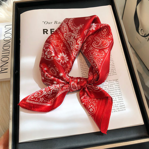 红色100%真丝丝巾小方巾百搭春秋