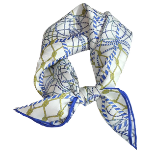 百搭黄蓝色真丝丝巾女2026新款小方巾时尚100%桑蚕丝斜纹绸小领巾