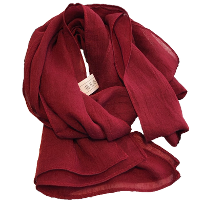 百搭酒红色棉麻丝巾小长条冬季女