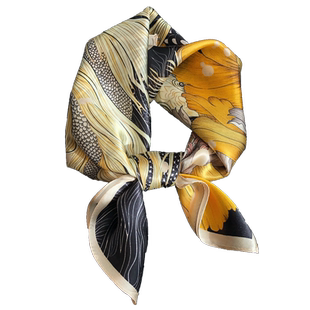 黄黑色真丝丝巾新款2025爆款100%桑蚕丝中方巾秋冬洋气时尚小领巾