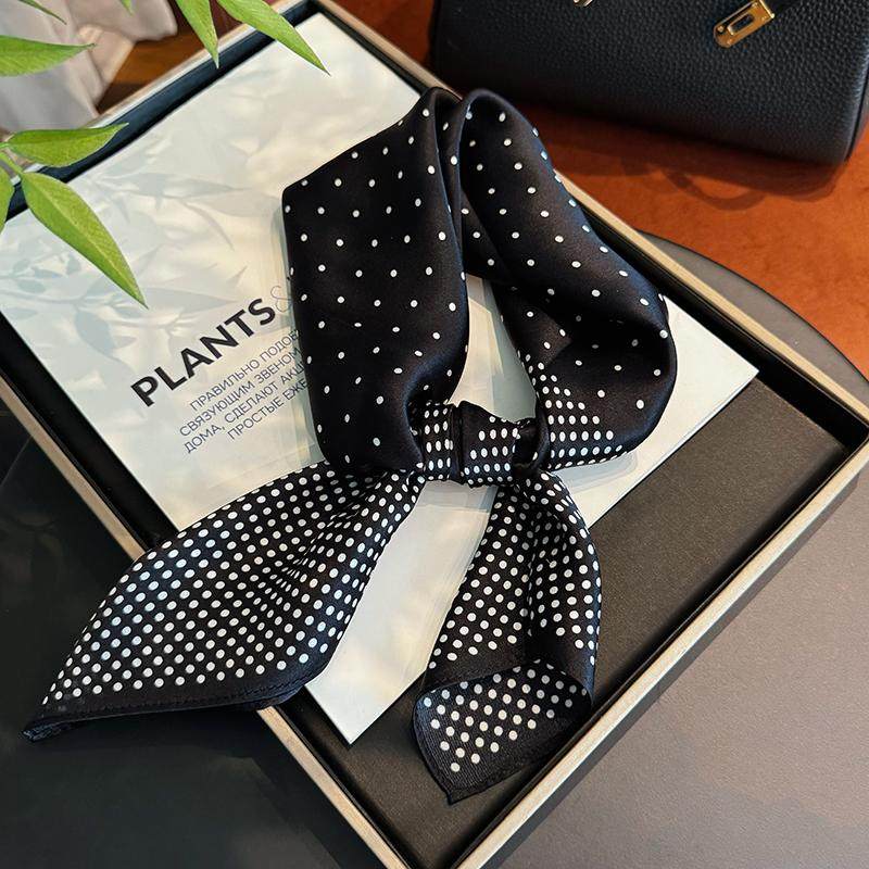 波点真丝丝巾女2026新款中方巾百搭黑色送礼丝绸100%桑蚕丝小领巾