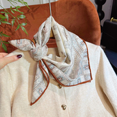 桑蚕丝羊毛混纺丝巾女2025新款 中方巾百搭米色高档手工卷边小领巾