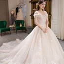 网红抖音轻婚纱2025新款 一字肩森系小个子新娘结婚拖尾孕妇礼服女