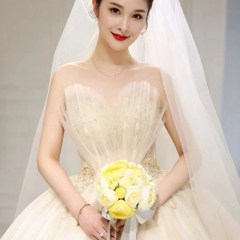 新娘抹胸婚纱2024款公主简约v领