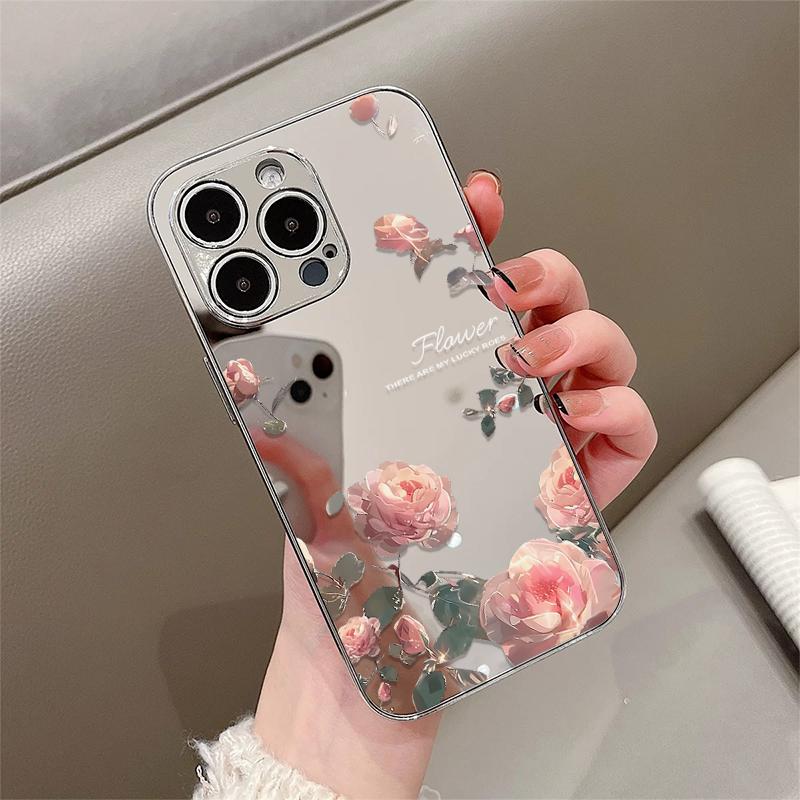 唯美玫瑰适用苹果16PROMAX手机壳iphone15/14PRO新款华为mate60电镀镜面壳荣耀200/Pura70小米15Reno13/S20