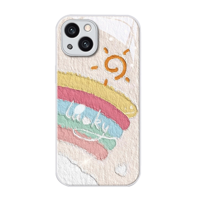 油画太阳幸运彩虹适用苹果14手机壳iphone13新款12/11promax钢化玻璃xr女xsmax全包7p/8plus防摔6splus保护套