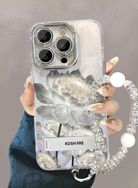 精孔羽纱白色昙花适用苹果15promax手机壳华为mate60pro新Pura70昙花OPPOReno12简约VIVOS19全包小米14