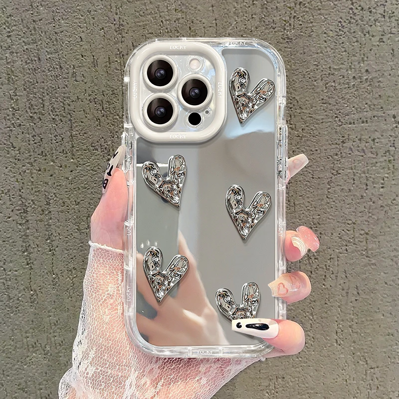 爱心公仔适用苹果16PROMAX手机壳iphone15/14PRO新款华为mate60pro荣耀300女Pura70镜面泡芙壳OPPOReno13/S20