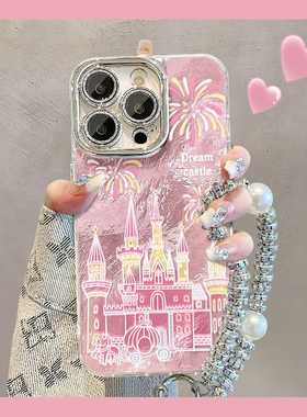 粉色烟火城堡适用苹 果16promax手机保护壳iphone15/14新款华为mate60pro女Pura70荣耀magic7/findx8/x200/小