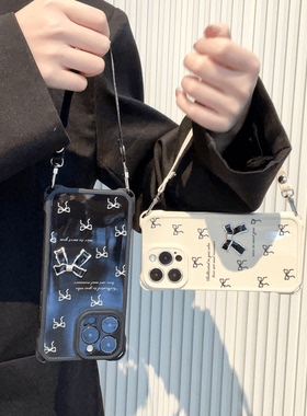 四角防摔壳蝴蝶结英文适用苹果16promax手机壳iphone15/14/13华为mate60pro女P70防摔OPPORneo12/VIVOS19小米