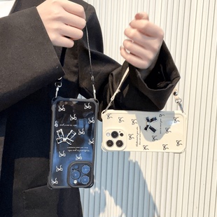 四角防摔壳蝴蝶结英文适用苹果16promax手机壳iphone15/14/13华为mate60pro女P70防摔OPPORneo12/VIVOS19小米