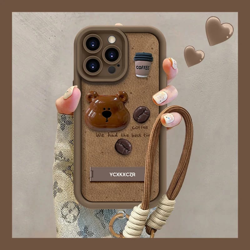 咖啡豆小棕熊适用苹果16promax手机壳iphone15/14阶梯羊皮华为mate60pro+新款Pura70女荣耀200/S19/Reno12