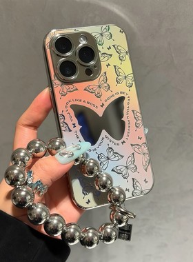 彩色镜面蝴蝶适用苹果16PROAMX手机壳iphone15/14PRO电镀银玻璃华为mate60pro新款Pura70女Reno13/S20小米15