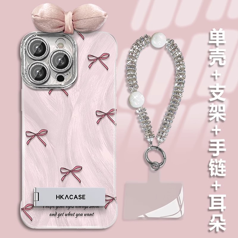 羽纱无边框粉色蝴蝶结适用苹果16promax手机壳iPhone14新款苹果13镜头膜全包14plus超薄15pro简约iPhone12