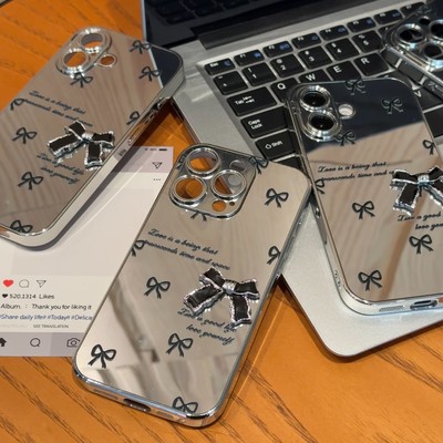 电镀银黑色蝴蝶结适用多型号手机