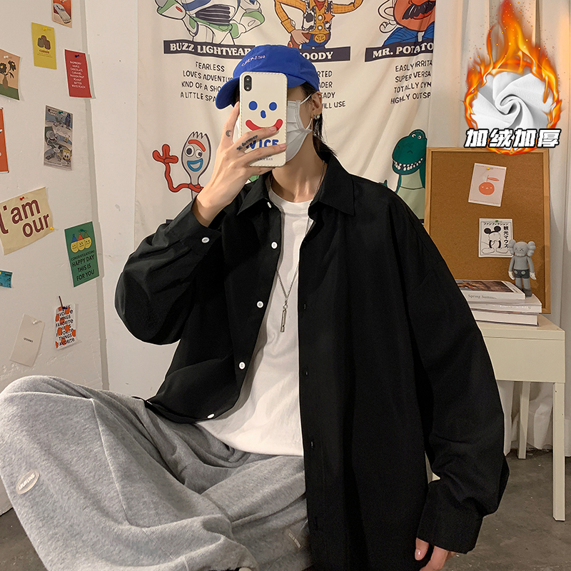 衬衫男春秋季2025新款休闲简约外套ins美式潮牌男生长袖纯色衬衣