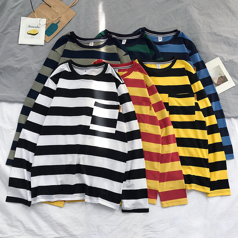 港风韩版潮流学生条纹打底衫