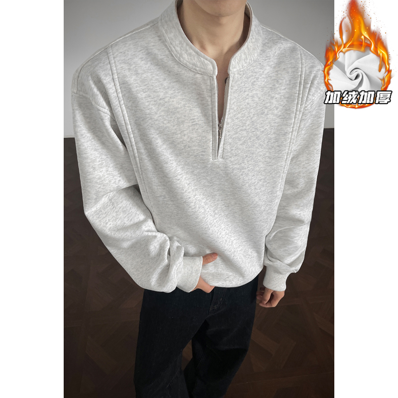 立领卫衣男秋冬季2025新款休闲美式套头上衣oversize大码高街外套