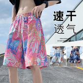男夏季 衩宽松睡裤 薄款 沙滩短裤 速干泳裤 潮流印花大裤 休闲五分裤 子