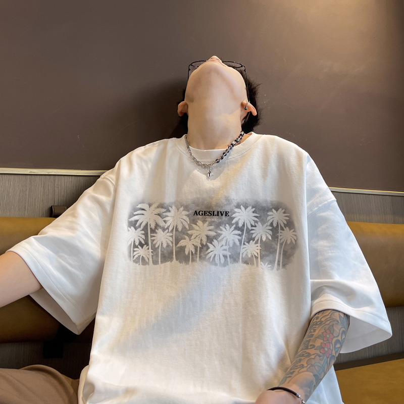 美式潮牌宽松短袖t恤男2025夏季新款青少年纯棉半袖衫打底上衣服