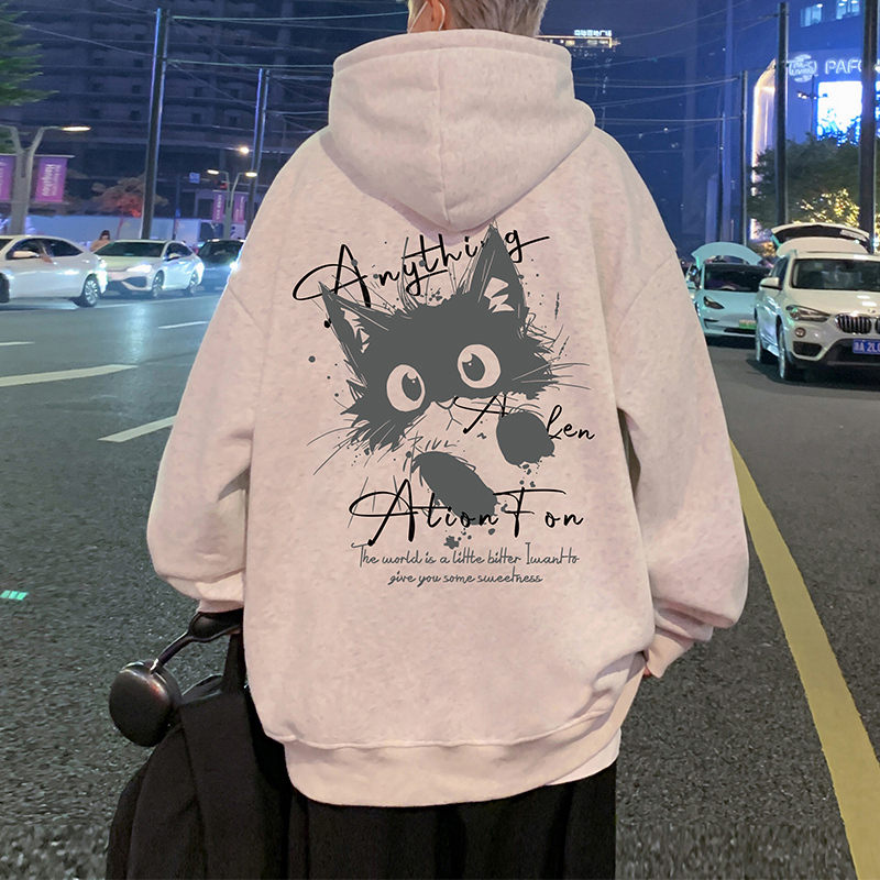 卫衣男春秋季2025新款潮牌宽松男生休闲帽衫猫咪卡通港风纯棉外套