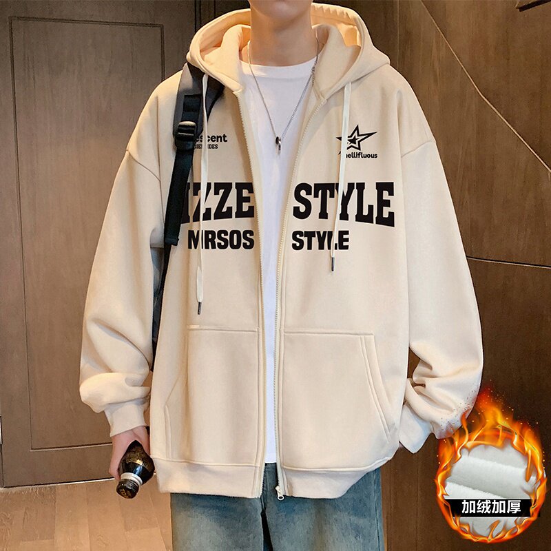 开衫卫衣男秋冬季2026新款潮牌宽松大码外套港风加绒加厚连帽上衣