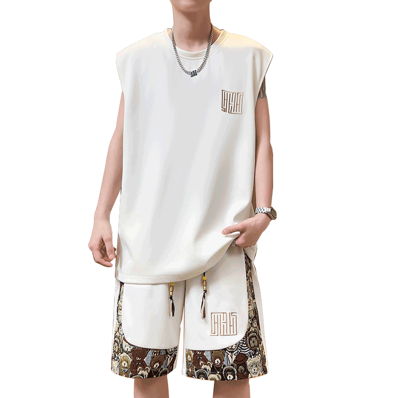 休闲运动套装无袖背心短裤两件套