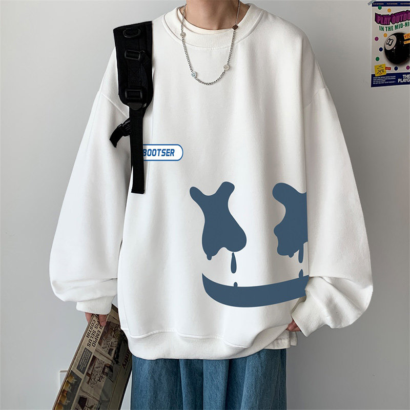 无帽卫衣男2026秋季新款长袖ins韩版卡通宽松圆领笑脸百搭上衣服