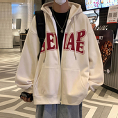 2026新款 美式 宽松连帽大码 港风潮牌卫衣外套男秋冬季 加绒拉链开衫