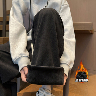 裤子男秋冬季大码宽松加绒加厚直筒裤2026新款美式垂感高街休闲裤