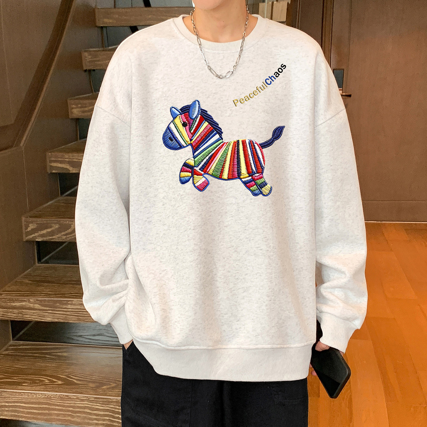 圆领卫衣男秋冬季新款大码宽松无帽内搭ins美式休闲套头潮牌上衣