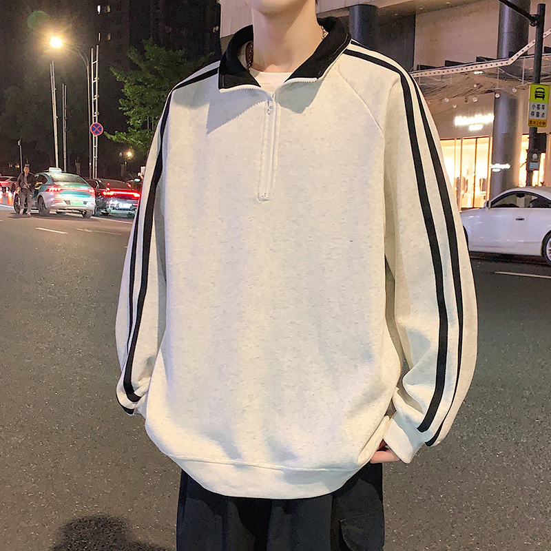 潮牌立领半拉链卫衣男秋冬季2025新款条纹打底衫青少年美式外套男