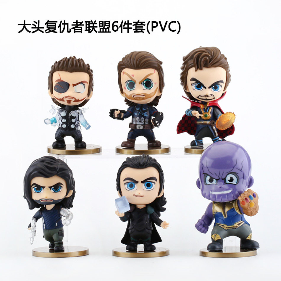 盲盒手办pvc大头英雄6款蛋糕装饰摆件复仇者联美队雷神洛基灭霸玩