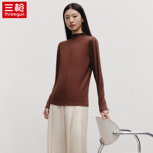 三枪女奢华爽滑密棉透气弹力保暖上衣高领防寒秋衣亲肤连领打底衫