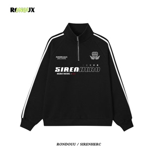 美式hiphop潮牌三条杠立领半拉链卫衣外套男女春秋设计感小众上衣