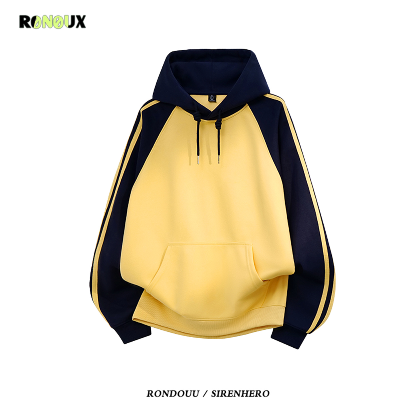 学院风撞色三杠条纹加绒连帽卫衣