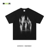 t恤男女潮牌情侣宽松上衣半袖 美式 复古抽象人物印花重磅纯棉短袖