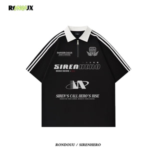 美式 t恤男女潮牌情侣宽松半拉链上衣 复古嘻哈运动翻领polo衫 短袖