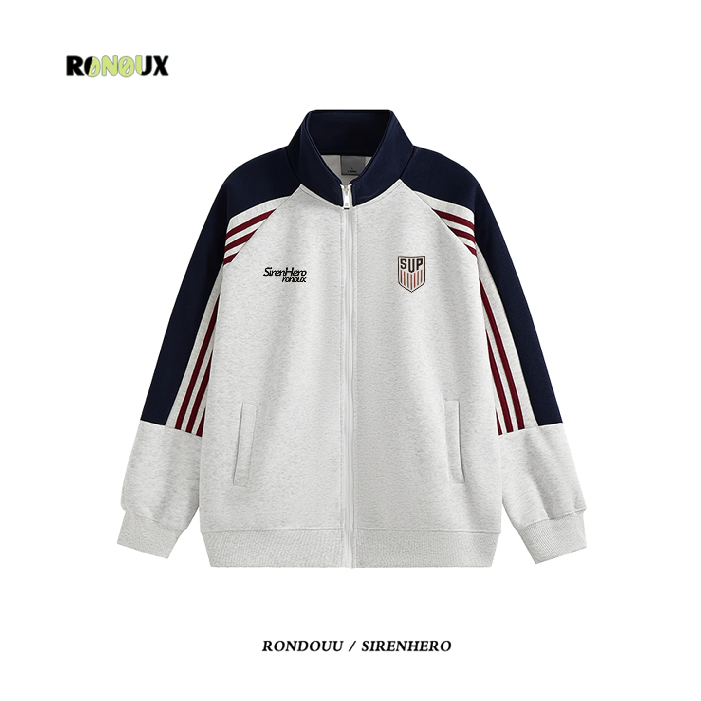 美式hiphop潮牌三条杠立领卫衣外套男女加绒加厚宽松运动拉链开衫