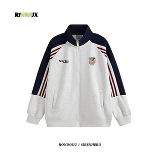 美式 hiphop潮牌三条杠立领卫衣外套男女加绒加厚宽松运动拉链开衫