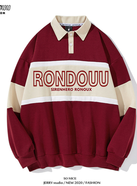 美式复古polo领卫衣女春秋薄款宽松bf慵懒风设计感小众外套ins潮