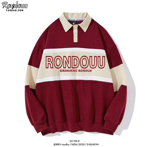 美式复古polo领卫衣bf宽松bf小众