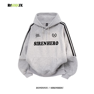 美式 复古三条杠连帽卫衣女秋冬加绒加厚宽松慵懒风hiphop潮牌外套